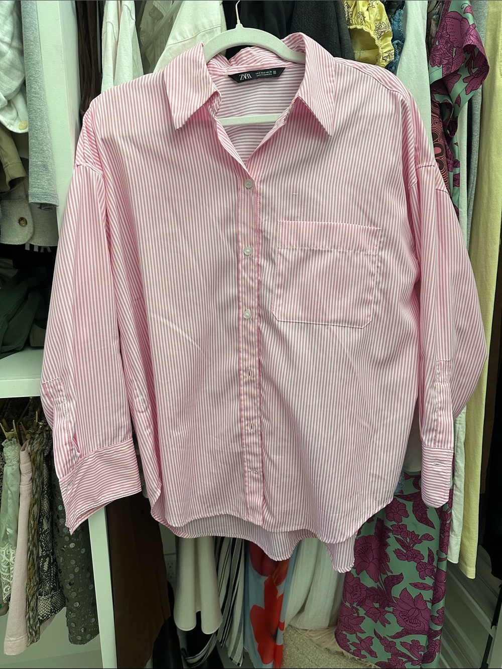 Zara Pink and White Striped Button Down